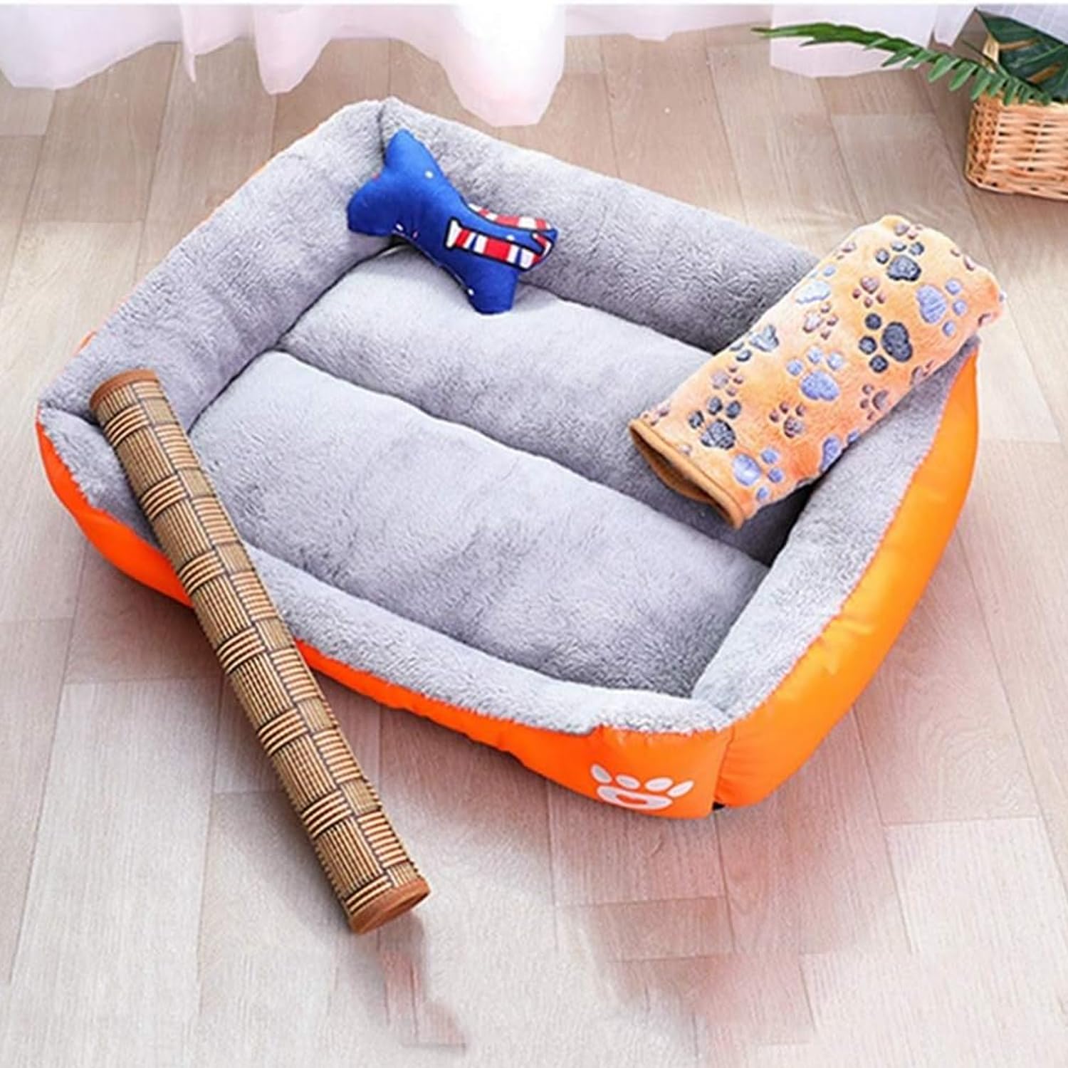 Kuber Industries Dog & Cat Bed|Super Soft Plush Top Pet Bed|Machine Washable Dog Bed|Rectangular Cat Bed With Rise-Edge Pillow|QY036OR-S|Orange (B0CJ5D1V9N) Amazon Price History, Amazon Price Tracker