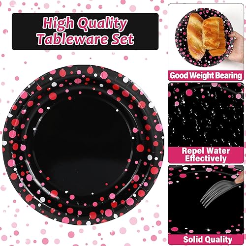 Miniatura 213 de 96 piezas de suministros de fiesta de cumpleaños florales de cumpleaños, platos de papel, servilletas, flores de oro rosa, decoraciones de fiesta