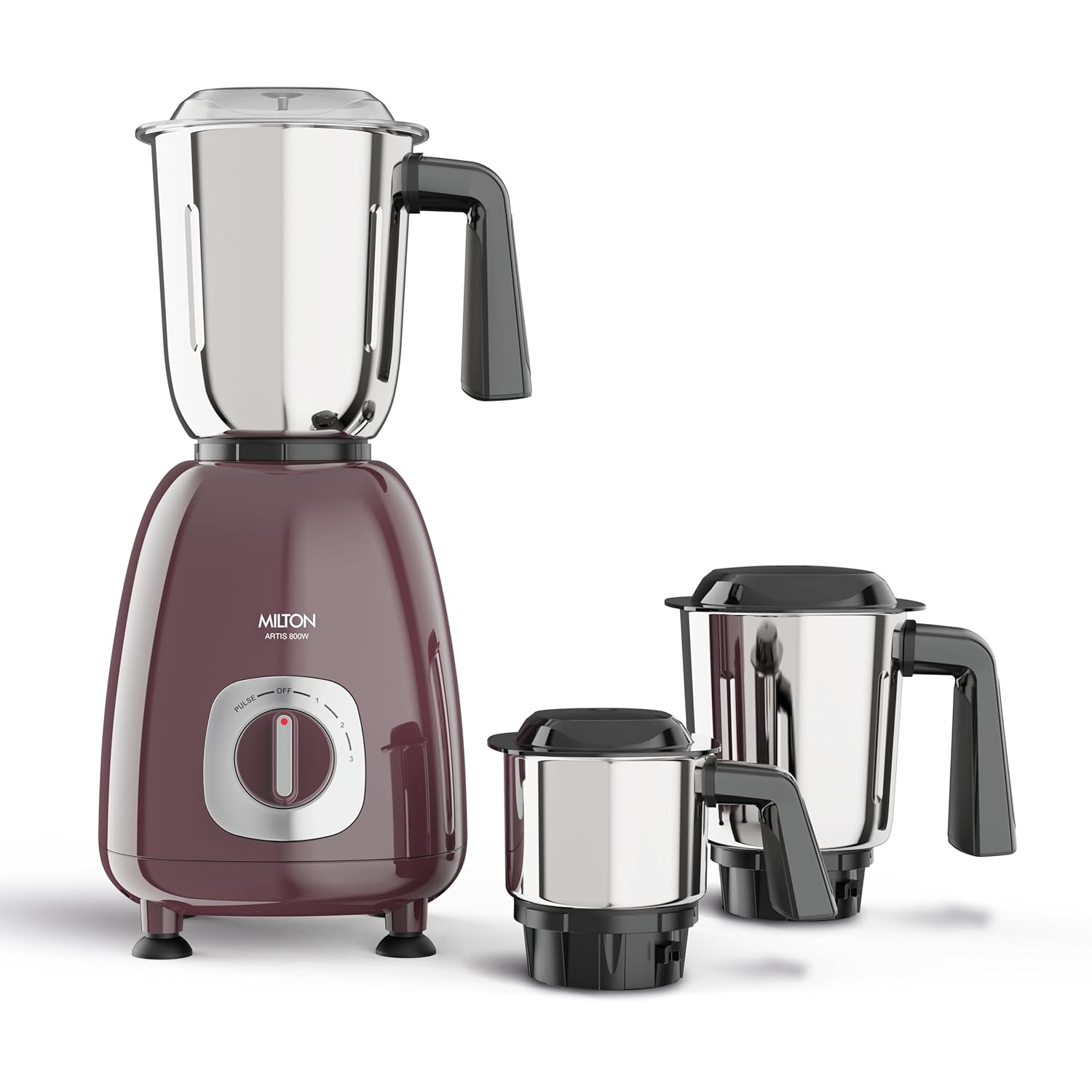 Milton Artis Mixer Grinder, ISI Certified, Grindstone Blade Technology with Noise Limiting design, 3 Jar, 800 W (22000 RPM), 5 yr motor warranty, 2 yr product warranty I Wine Milton Artis Mixer Grinder, ISI Certified, Grindstone Blade Technology with Noise Limiting design, 3 Jar, 800 W (22000 RPM), 5 yr motor warranty, 2 yr product warranty I Wine