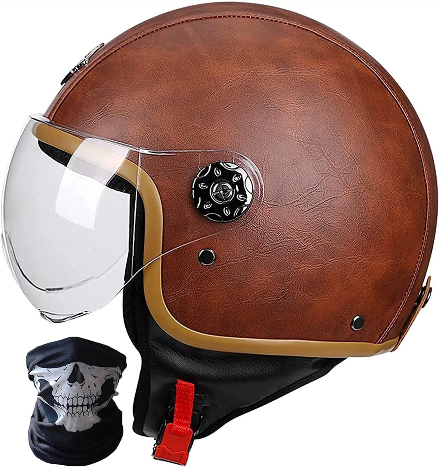 Duitse stijl retro Motorfiets halve helm ECE/DOT goedgekeurde Retro Open Helm Street Bike Helm Bromfietshelm voor Scooter Cruiser Chopper B,L=58-60CM