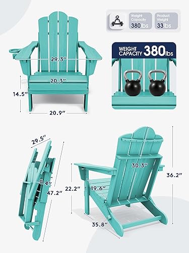 Miniatura 3 de KINGYES Silla Adirondack plegable ajustable, sillas Adirondack reclinables de 3 posiciones con soporte para tazas, HDPE para todo tipo de clima,