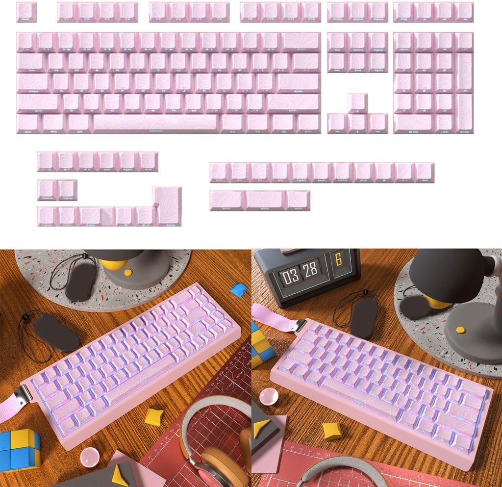 136Key Pink Keycap Side Glowing Side Backlit Characters for Mechanical Keyboards