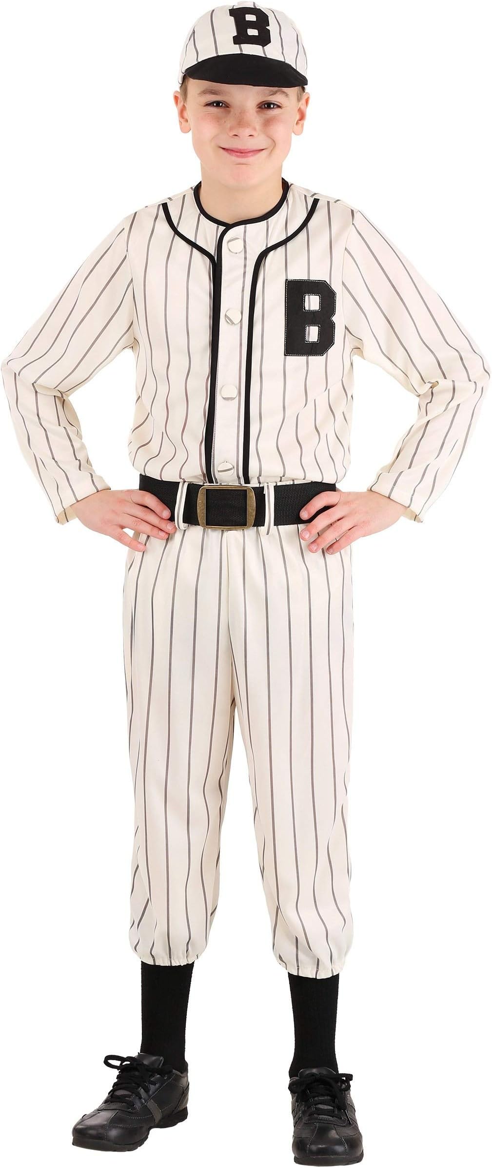 Fun CostumesChildren Vintage Baseball Costume, Shirt, Pants, Belt, Hat, Knicker-Style Pants, Cream Fabric