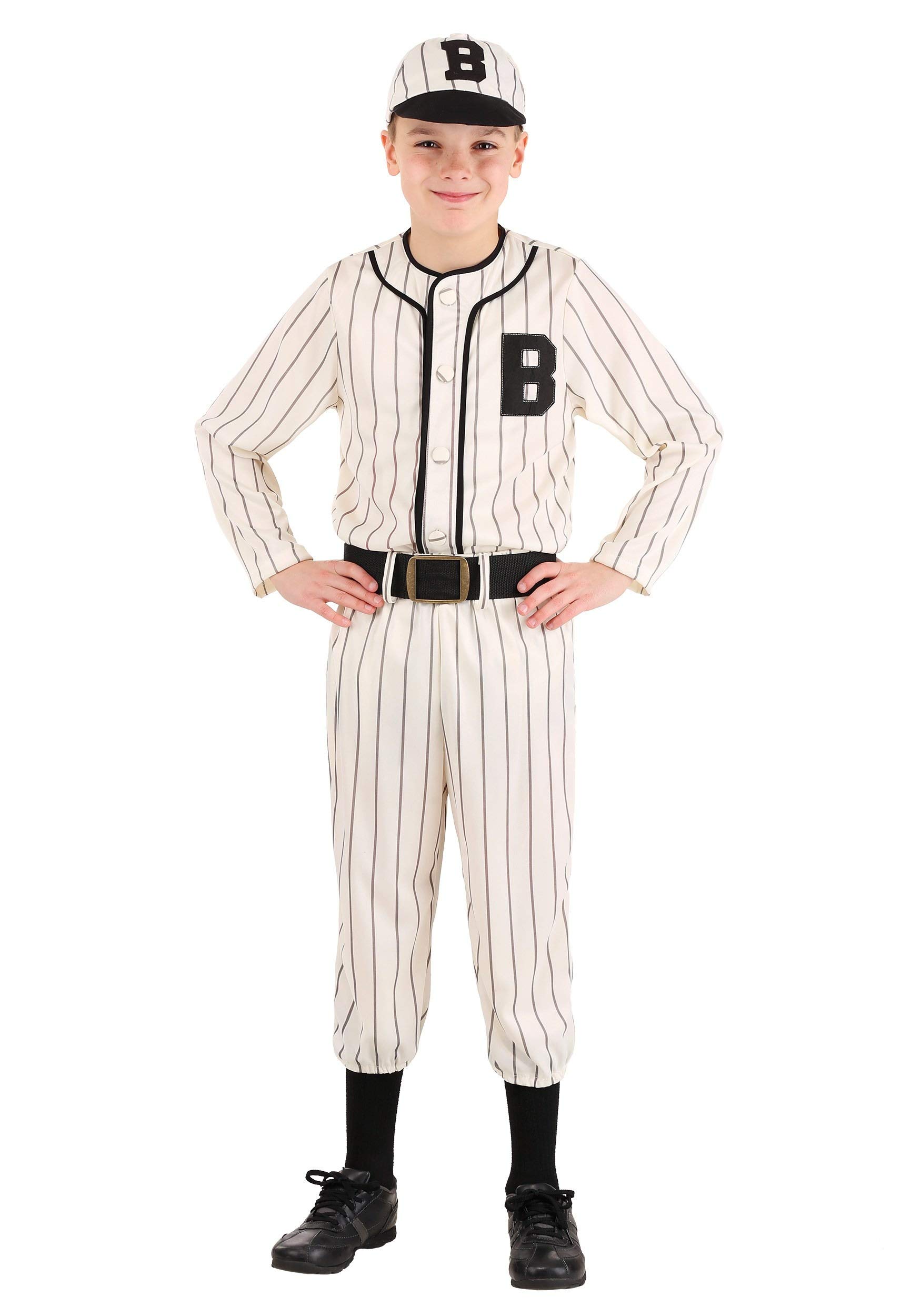 Fun CostumesChildren Vintage Baseball Costume, Shirt, Pants, Belt, Hat, Knicker-Style Pants, Cream Fabric
