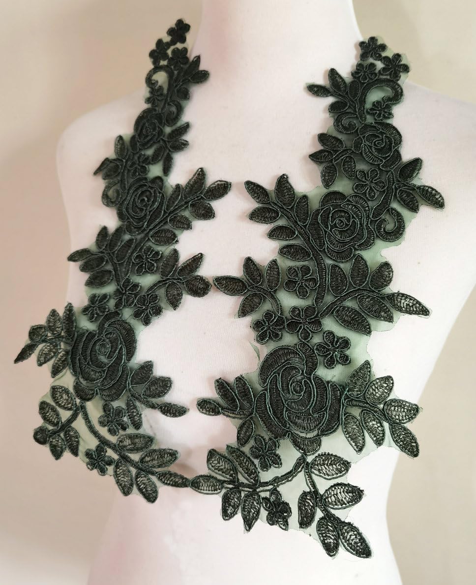 Beaded Lace Embroidery Big Flower Patch Children's Wedding Dress Costume DIY Decorative Flower Flower Stickers (Green E)
