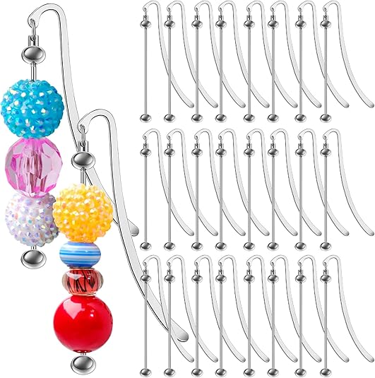 Beadable Bookmarks Silver DIY Blank Bar Pendant Modern Bead Bookmark Metal Jewelry Craft Charm for Beads for Book Lovers Teacher Student Supplies