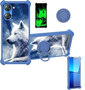 Aroepurt Case Compatible for Meizu Mblu 21 Phone Case Cover [with 1* Tempered Glass Screen Protector][Hard PC + Soft Silicone][Ring Support] [Luminous Effect] YGL-LAN