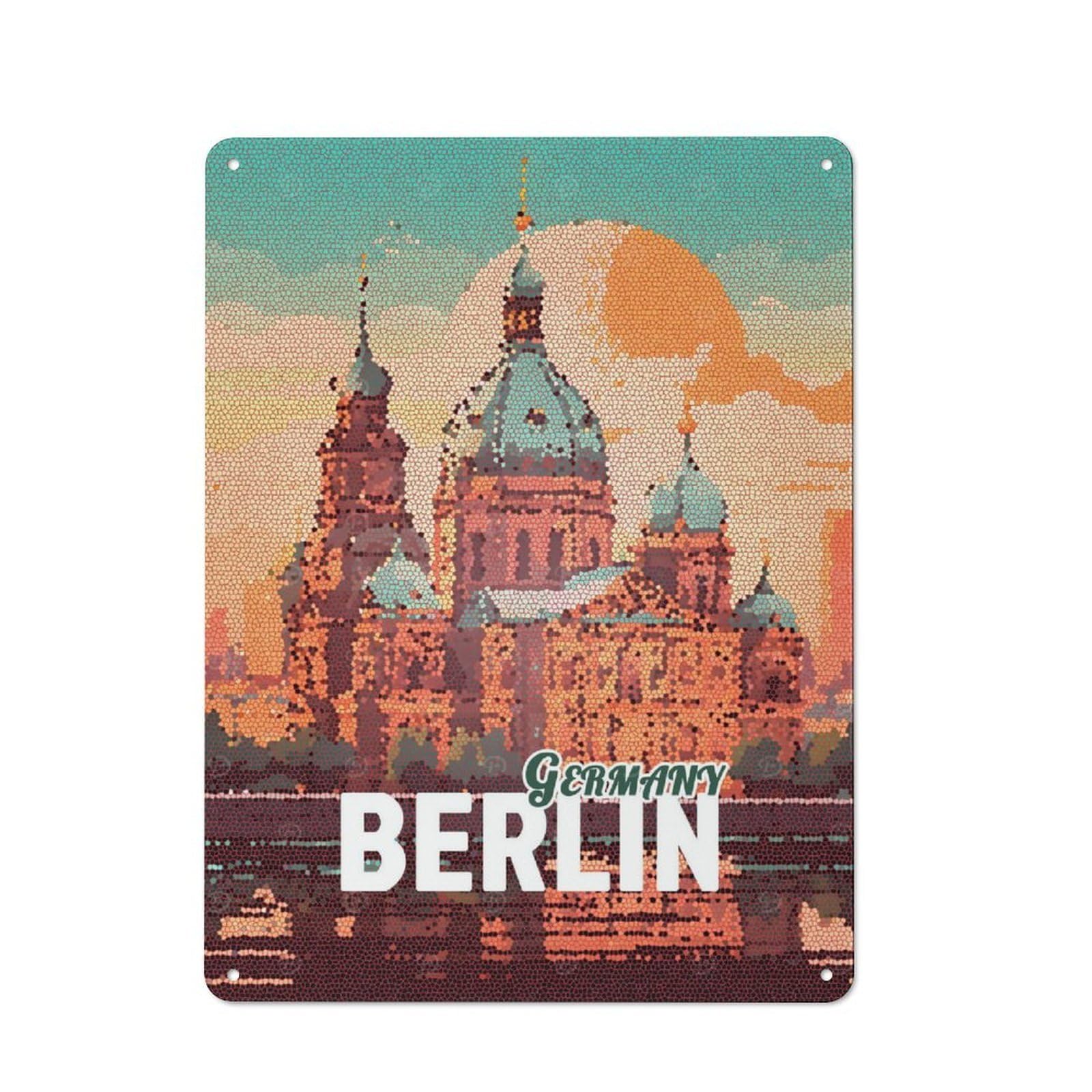 Junmoney Style-5 Tin Wall Plaque 40X30cm With Berlin Germany Mosaic Art For Garage Wall, For People Furnishing A Garage, For Retro Home Interiors