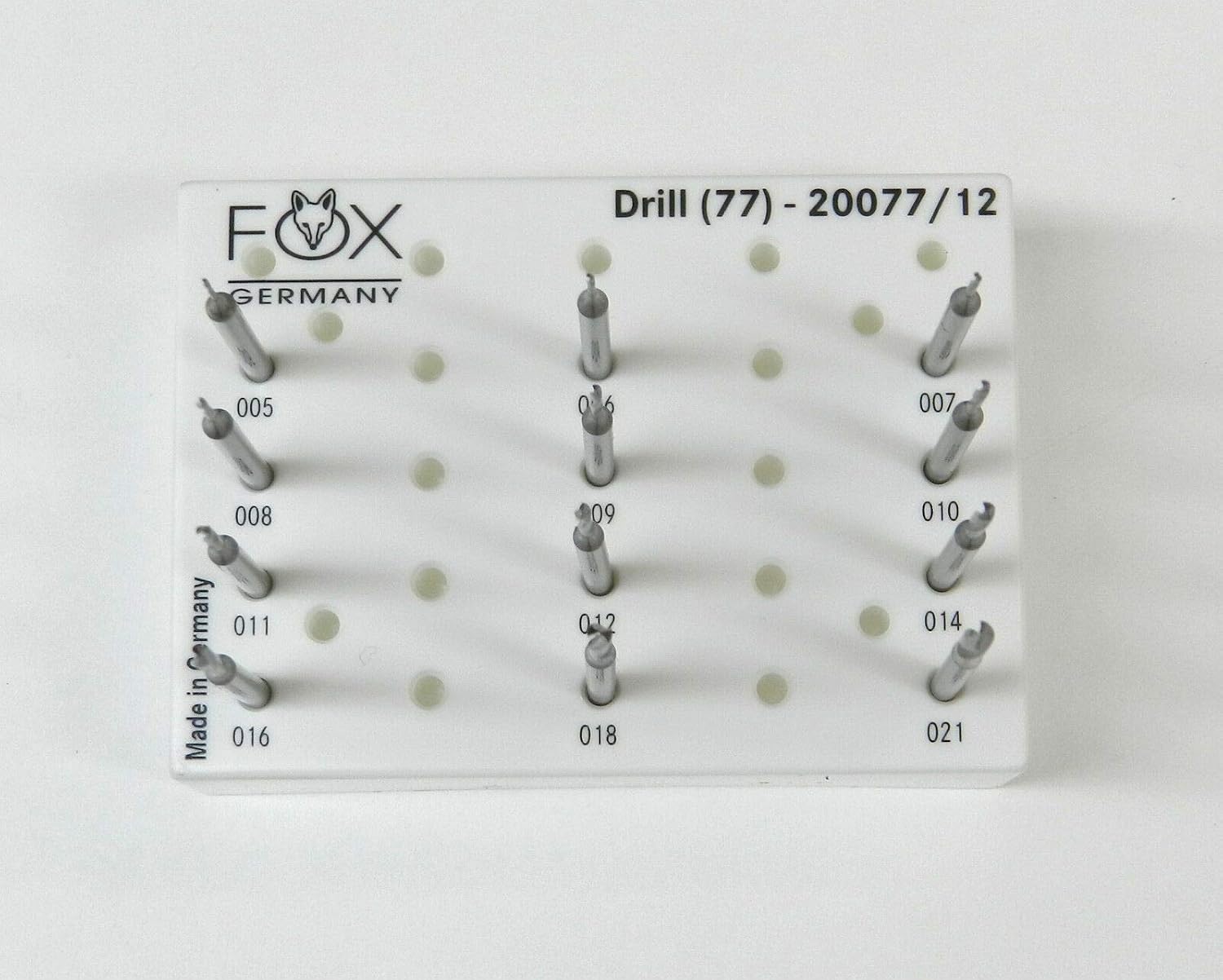 Fox Bur Drills Jewelry Twist Drills Burs 3/32" Shank Fig 77 Set of 12 Size 005mm to 021mm Made in Germany