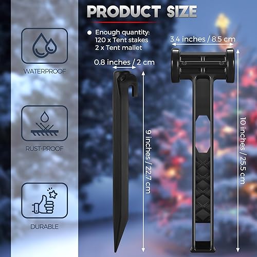 Miniatura 2 de 120 estacas inflables de plástico de 9 pulgadas con 2 ganchos de extracción negros de repuesto para patio inflables para Navidad, vacaciones,