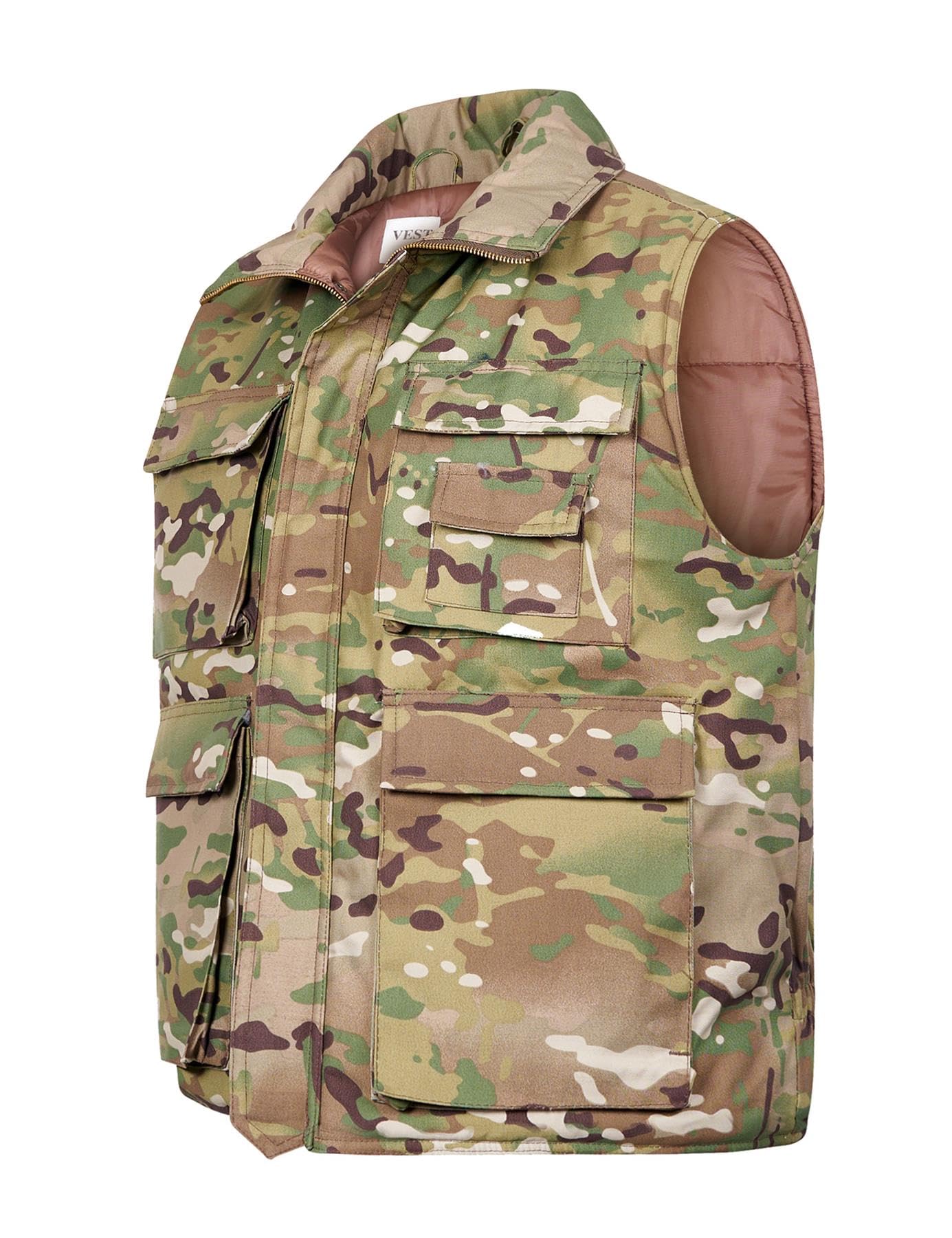 VINTIKA Men’s Padded Body Warmer Military Combat Vest - Multi Pocket Unisex Camo Army Gilet Hiking Waistcoat - Universal Camo - L