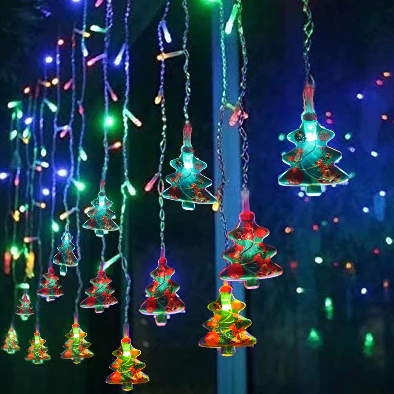 Curtain String Light Christmas Decoration Icicle Lights 8 Modes dimmable,108 LEDs 4M Christmas and Halloween String Lights for Home,Office,Party,bar,Holiday,Party (Multicolor)