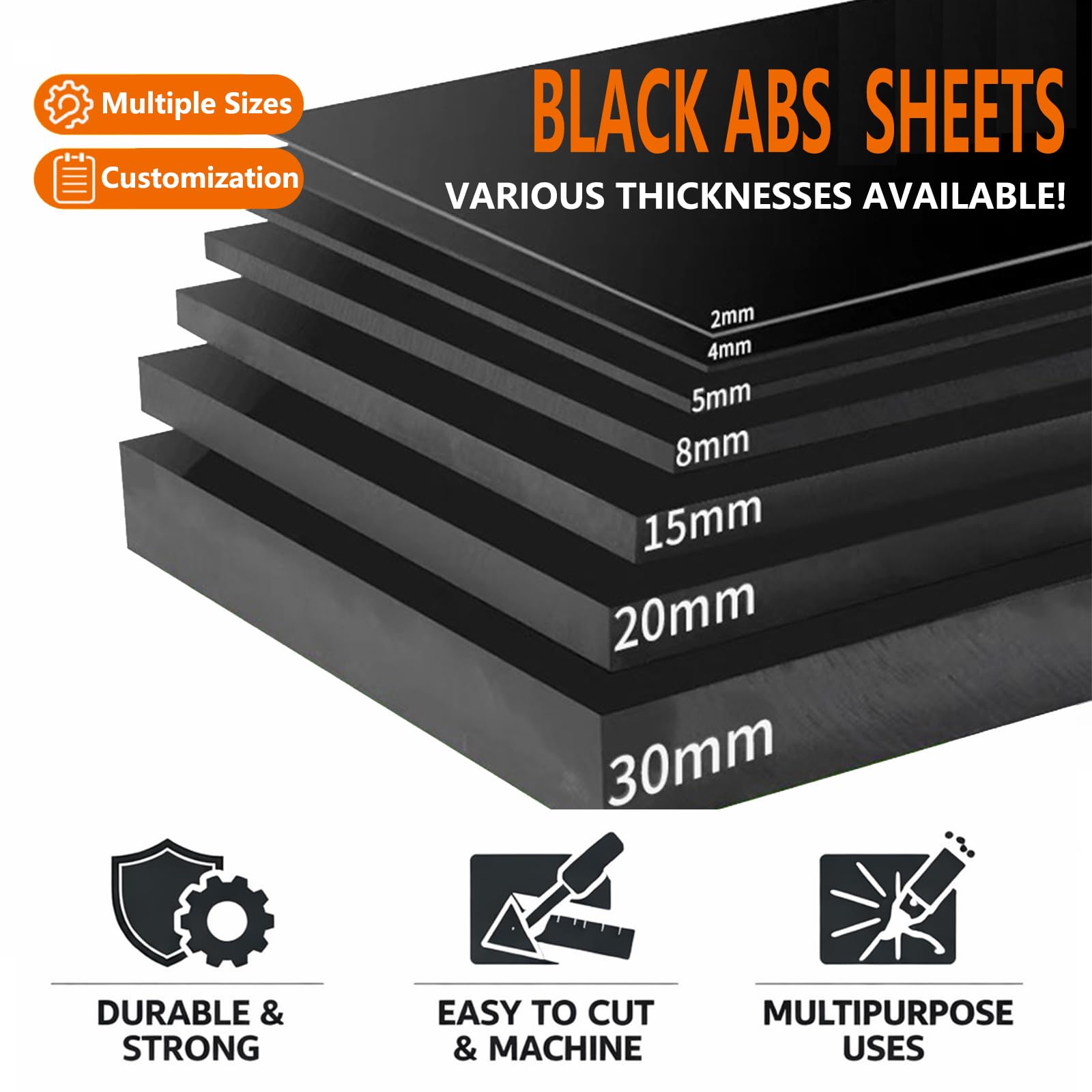 Pannello ABS Plastica Nera 1000 x 1000 mm Resistente Rigida Lastra Styrene Foglio Plastica Opaco per DIY Bricolage Modellismo Montaggio Progetti Officina,1000mm*1000mm*6mm