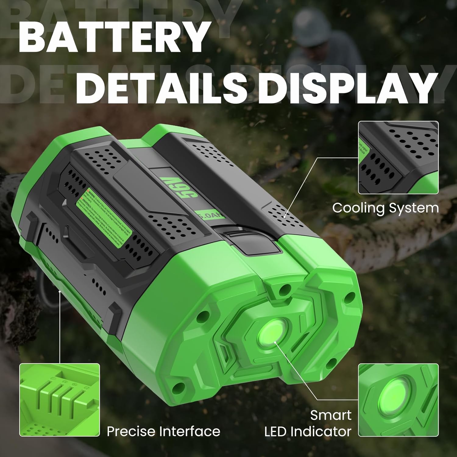 2 Packs 5000mAh High Capacity Replacement for EGO 56V Lithium-ion Battery Compatible with EGO 56 Volt 5.0Ah Battery BA2800T BA4200T BA1400 BA5600T LB6504 LB5804 LB6500 LB4800 Power Tools(Green)