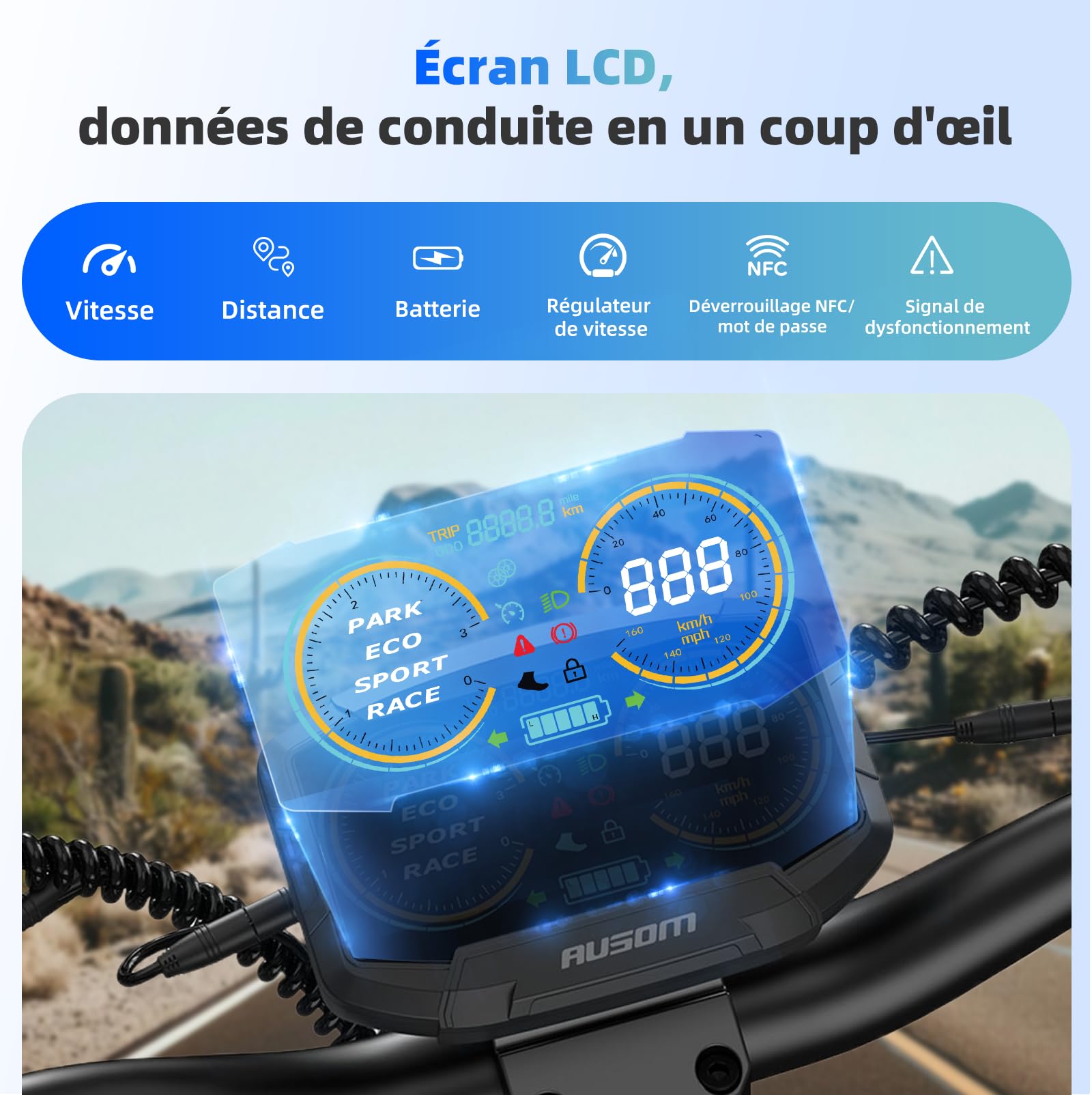 Ausom L2 Moteur Unique, Trottinette électrique Pliable, Scooter Électrique Tout-Terrain pour Adultes, Batterie 48V 15.6Ah, Autonomie 70km, Suspension Renforcée, Pneus 10" Anti-Crevaison