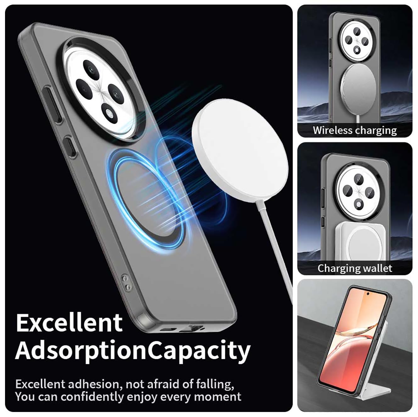 Effcotuo Magnétique Coque Pour Oppo Reno 14 FS/14FS/14 F/14F 4G/5G Case Avec MagSafe, Anti-Chute Silicone Souple Acrylique Givré Coque, Etui Translucide Mat Arrière Housse Fine Antichoc - Noir