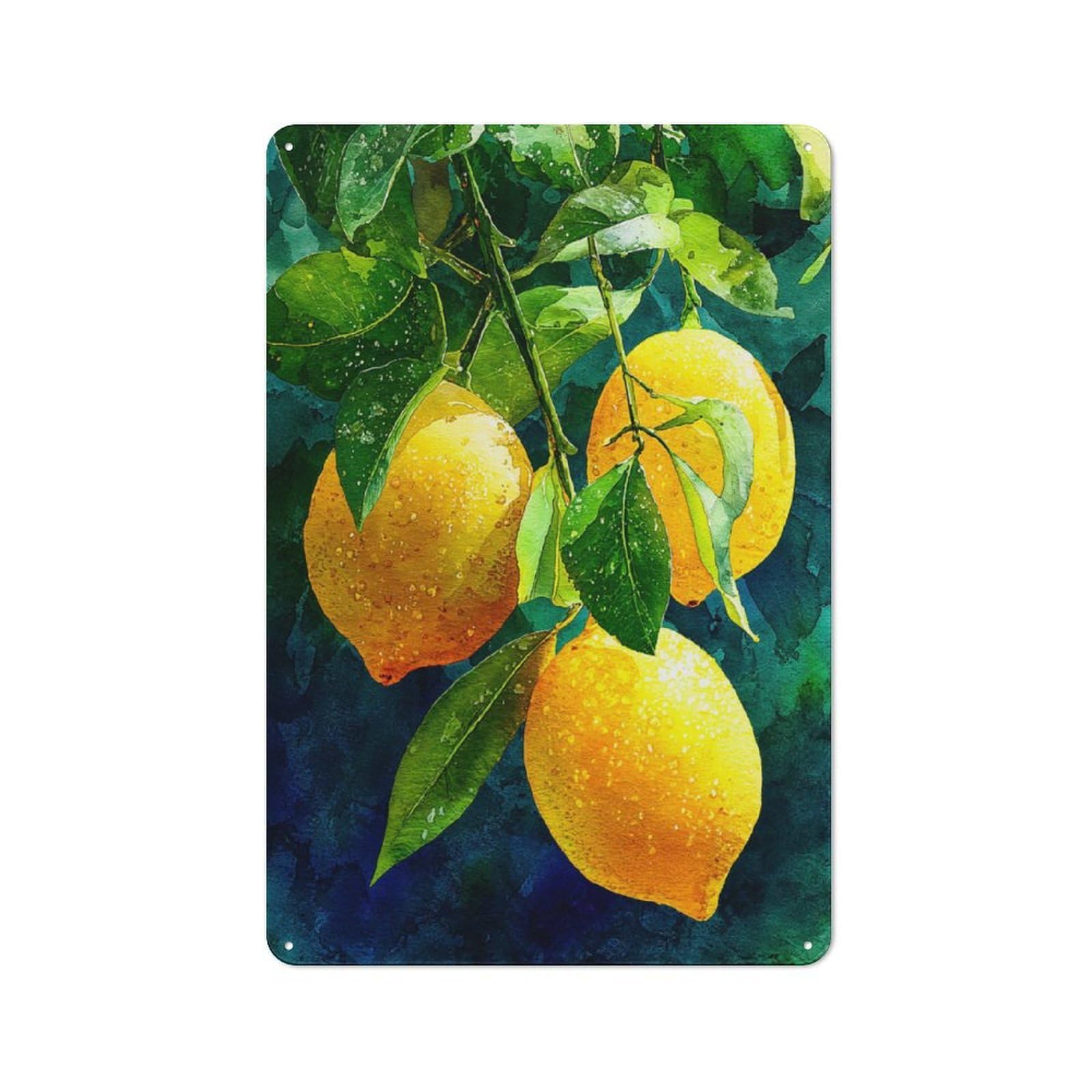 Vibrant Lemons Botanical Watercolor Art Vintage Tin Sign 30x20cm for Café Or Restaurant, Suited to Café Owners And Decorators