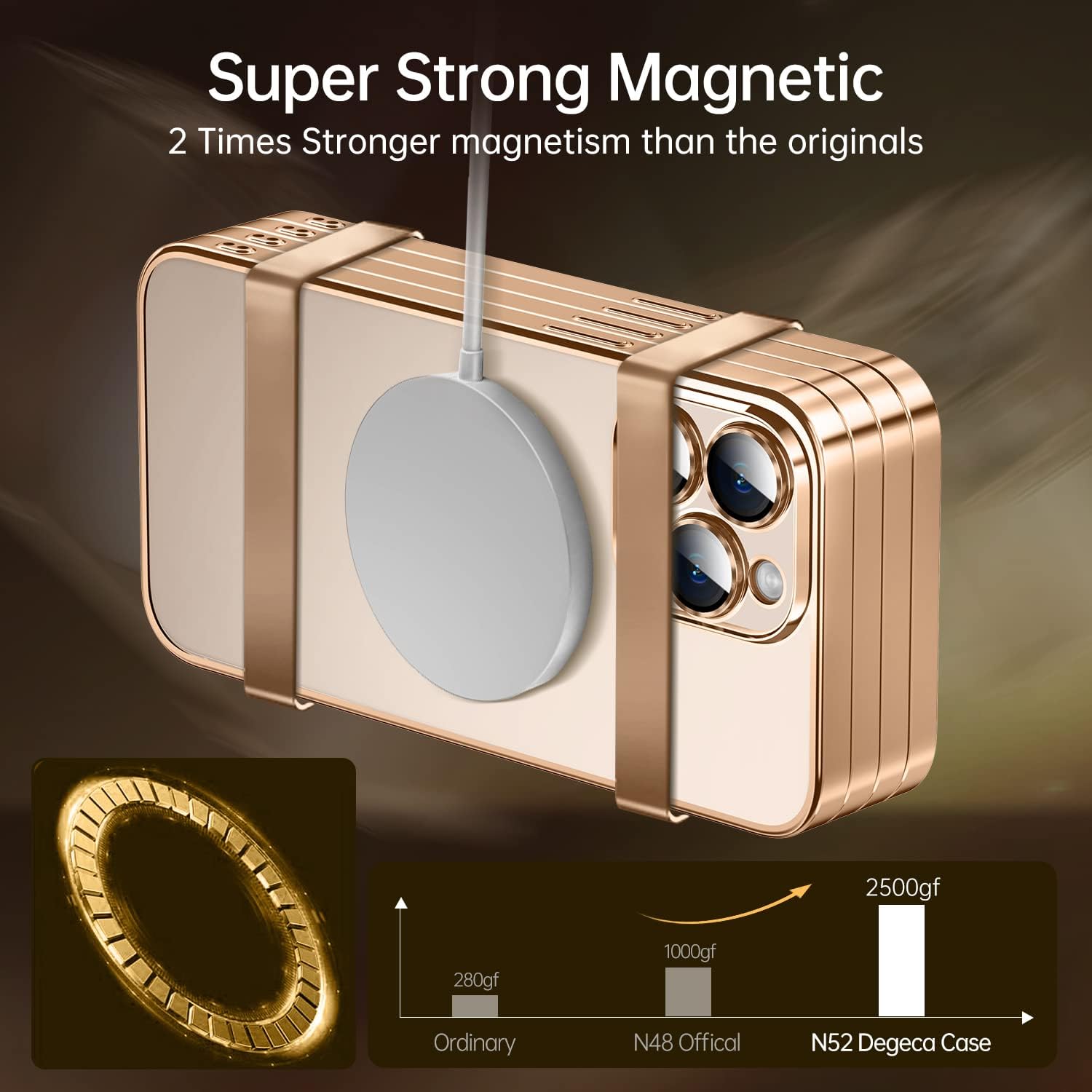 Spevert Magnetic Clear Case for iPhone 14 Pro Max with Camera Lens Protector Full Protection Case Compatible with MagSafe Elegant Anti-Scratch Case Cover 6.7 Inch - Gold
