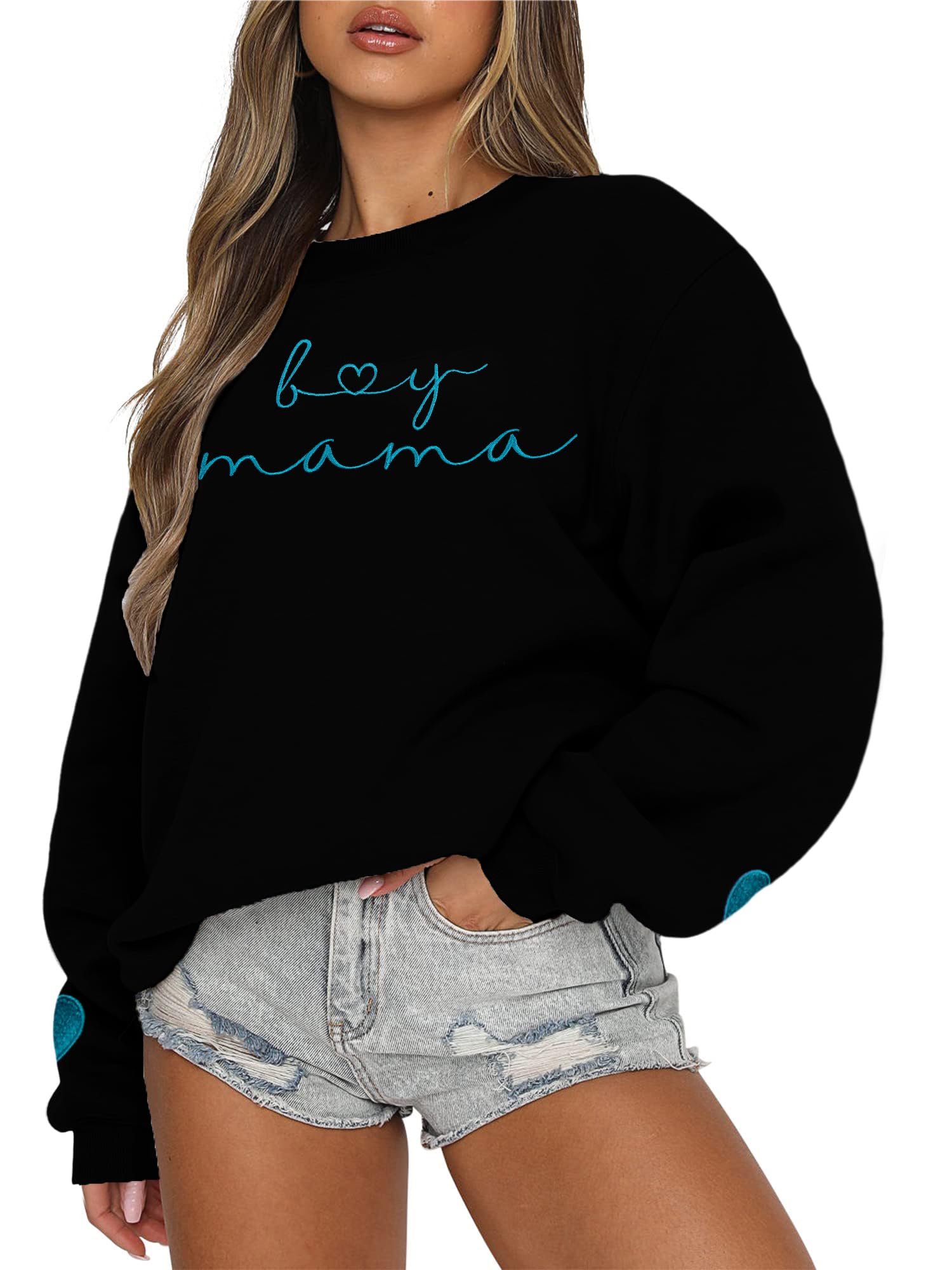 MYHALF Felpa girocollo oversize da donna: maglietta ricamata con scritta divertente per la mamma, a maniche lunghe, con stampa di lettere