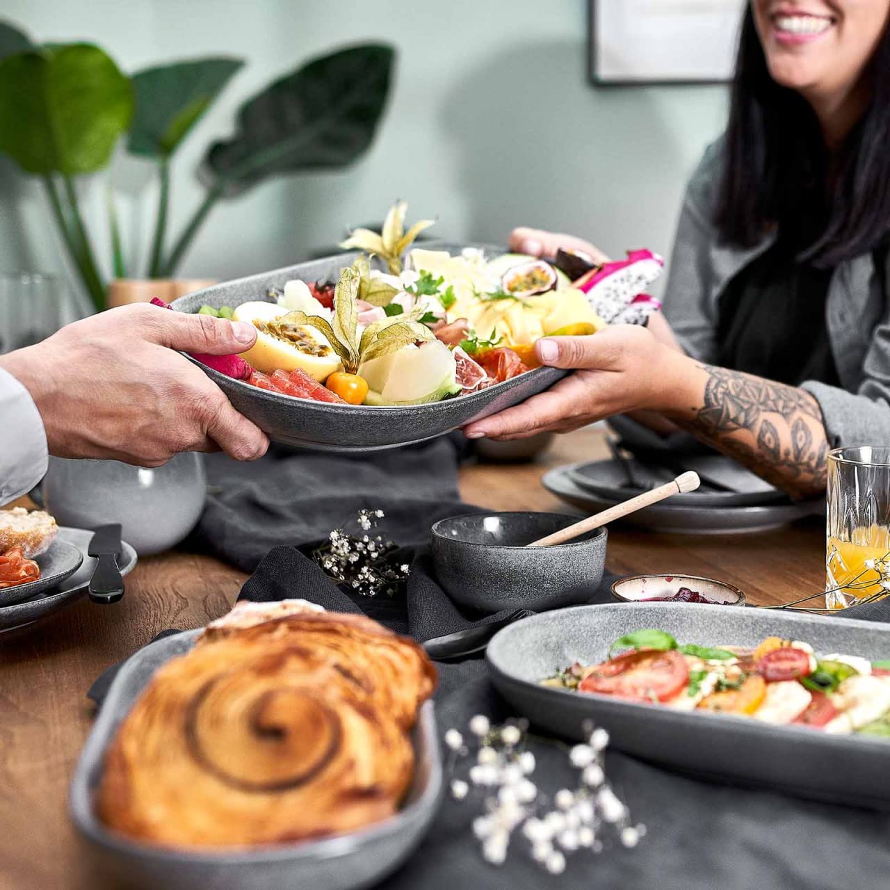 SPRINGLANE Misty Cliff 3-częściowy zestaw półmisek z kamionki, talerze do serwowania antipasti, tapas i sushi