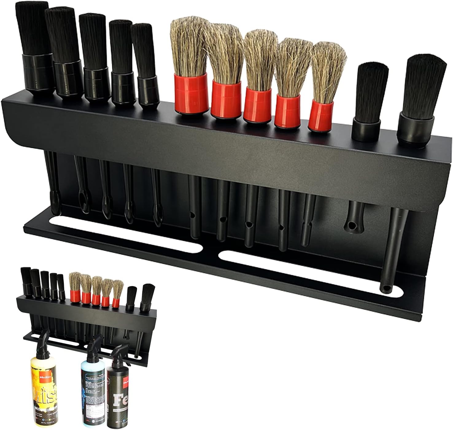 YTDTKJ Detailing Brush Holder, Detail Brush Stand with 12pcs Cleaning Brushes, Multi-Functional Car Detailing Brush/Spray Bottle Rack Storage Organizer for Home Garage and Workspace
