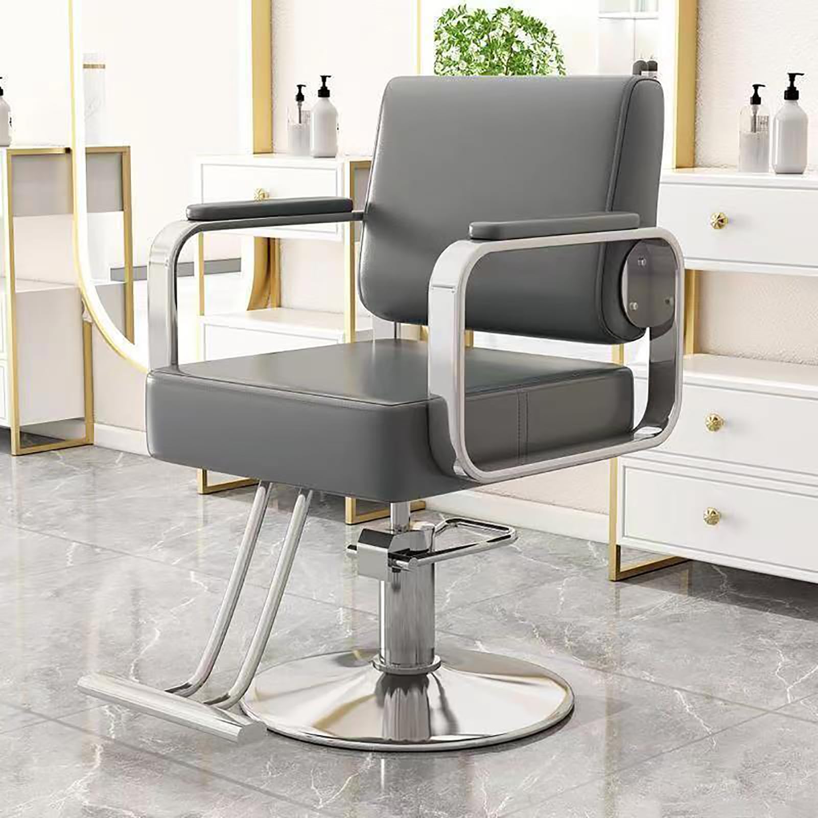 OZBMA Hydraulic Salon Chair with Stainless Steel Footrest for Hairdressers and Barber Shops (A)
