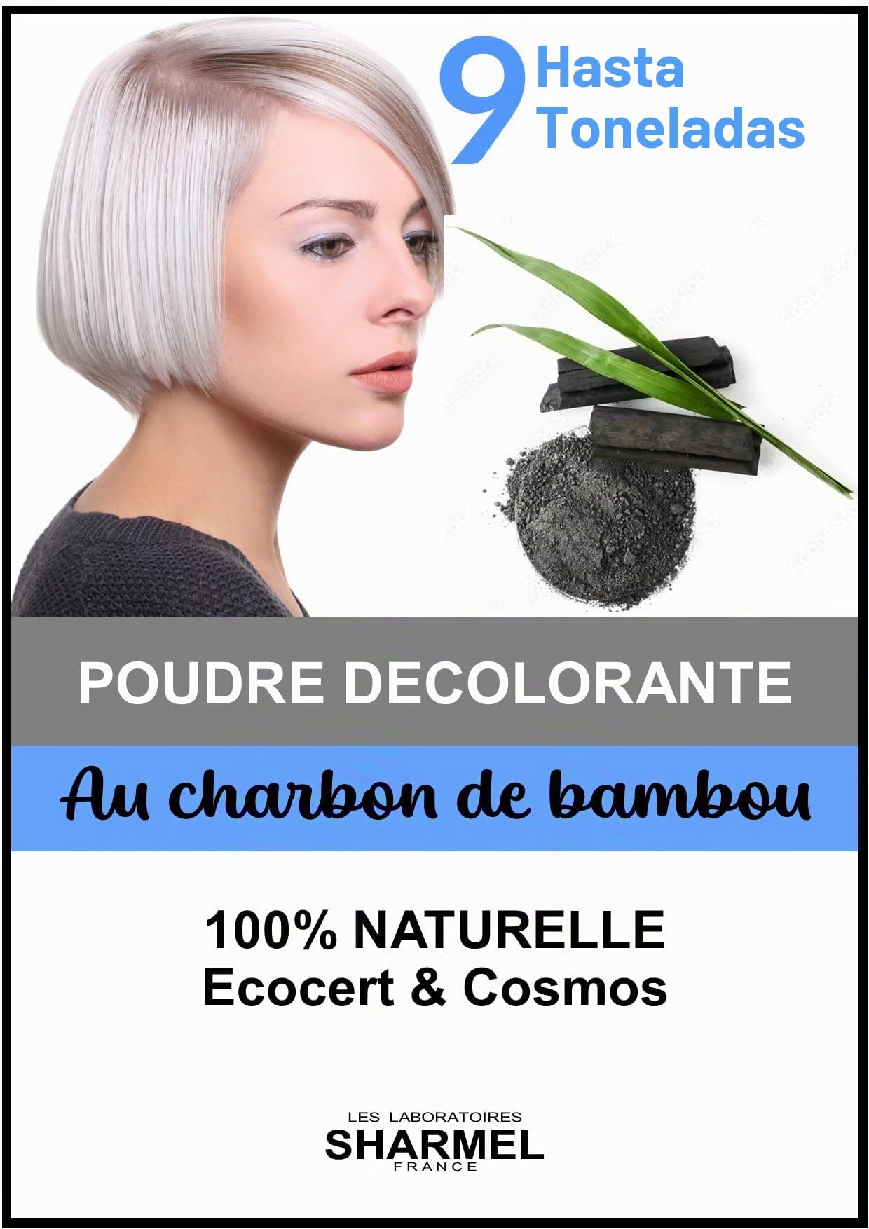 POLVO DECOLORANTE 9 TONOS DE CARBÓN VEGETAL DE BAMBÚ