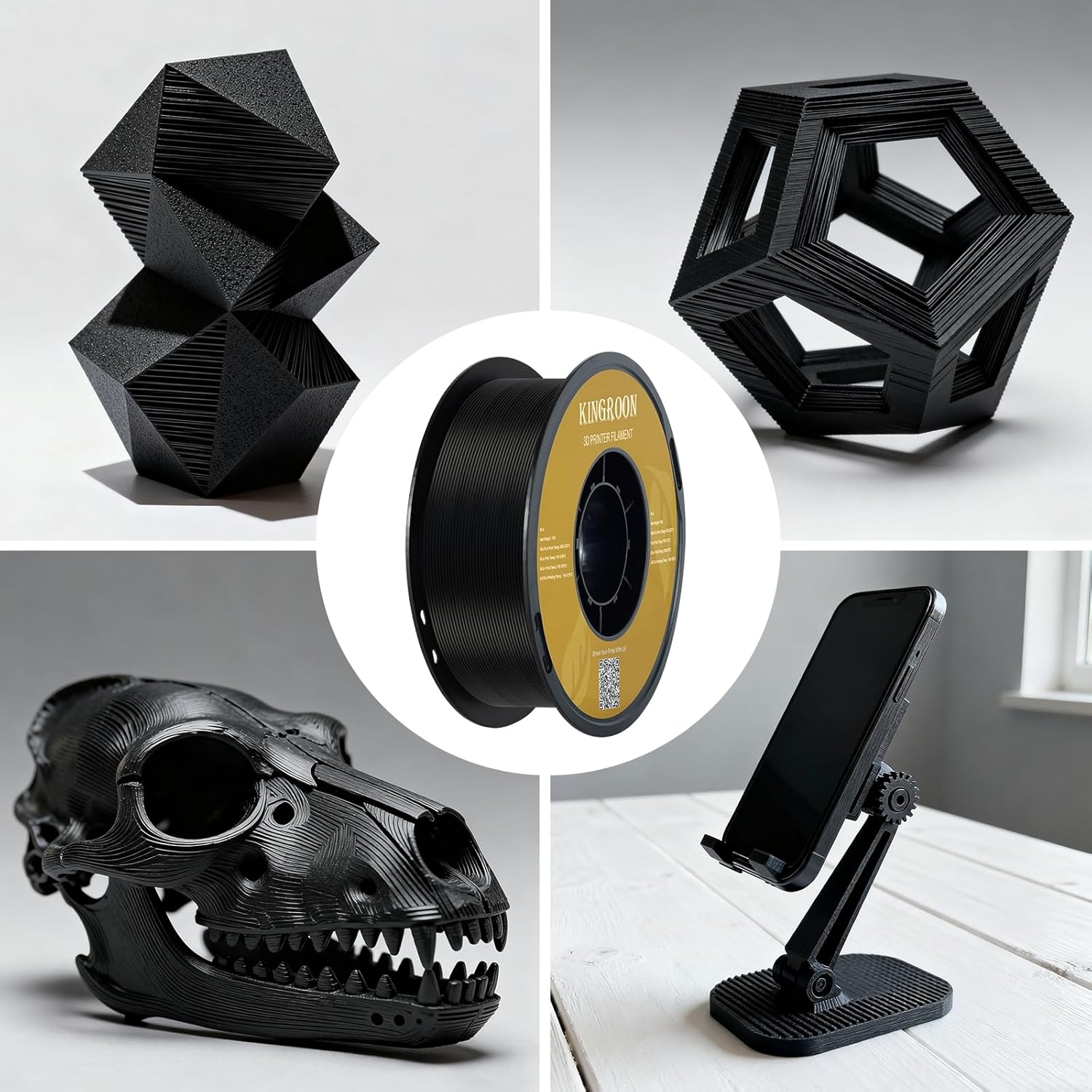 Kingroon PLA 3D Printer Filament, Dimensional Accuracy +/- 0.02 mm, 1 kg Spool(2.2lbs), 1.75 mm,Black - Image 2