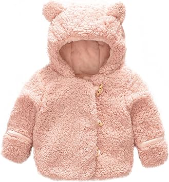 Easygou Baby Girls Winter Fuzzy Jackets Warm Cute Hooded Outwear Toddler Baby Plush Coat Thicken Snowsuit 6 12 24 Months 3 Years