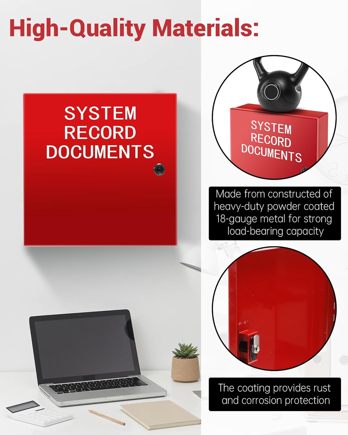 12 x 12 Inch System Record Documents Enclosure System File Cabinet Locking Document Storage for Office Home with Key and Mounting Screws, Red