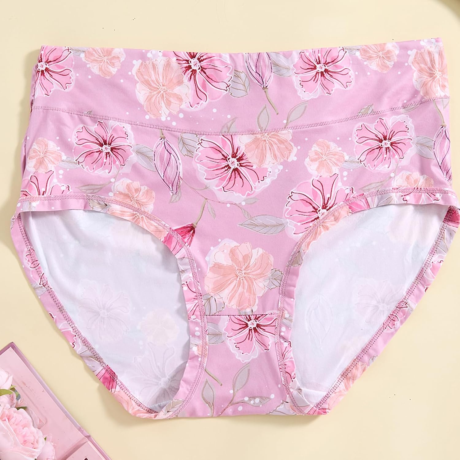 Womens Plus Size Underwear XL-5XL Panties High Waist Floral Print Ladies Briefs 6 Pack Undies for Woman - Image 3