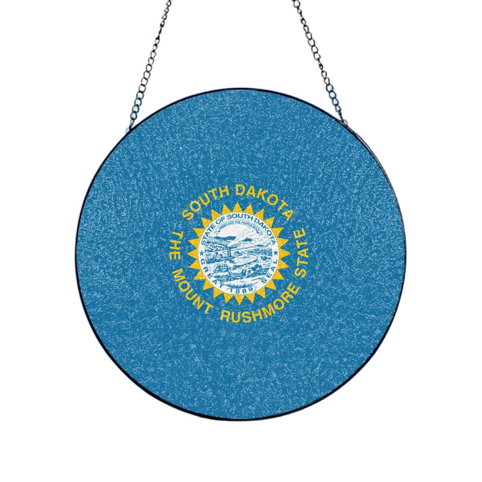 South Dakota Flag Print Glass Sun Catcher For Windows Hanging Garden Ornament Womens Gift