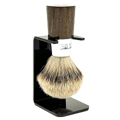 Parker Safety Razor Handmade Shaving Brush with 3-Band Silvertip Badger Bristles Stand Premium Walnut Wood Chrome Handle Luxury