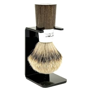 Parker Safety Razor Handmade Shaving Brush with 3-Band Silvertip Badger Bristles Stand Premium Walnut Wood Chrome Handle Luxury