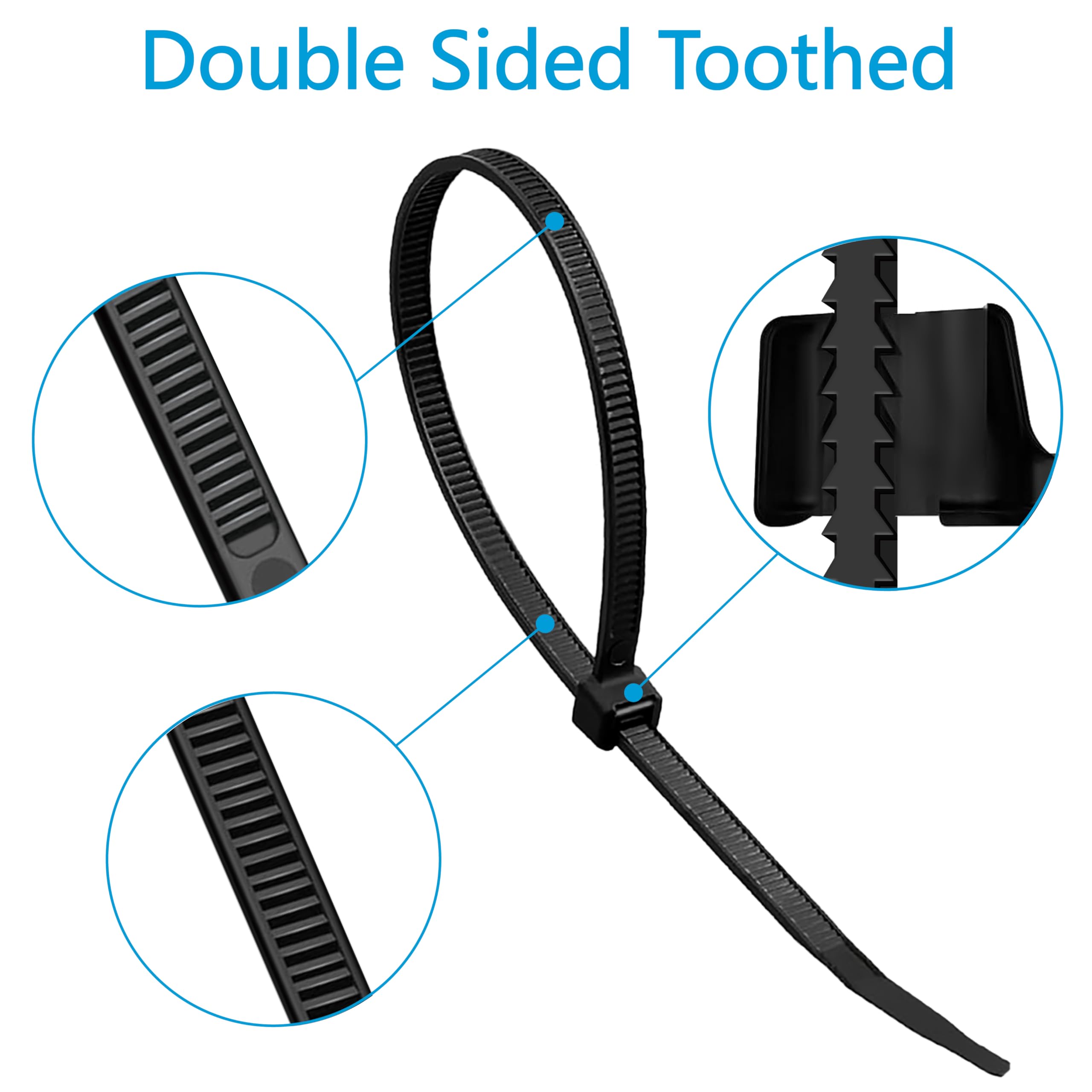 Fascette resistenti da 30,5 cm (confezione da 1000), dentate su entrambi i lati, 38,6 kg, offrono una resistenza alla trazione 1,7X nelle stesse specifiche, fascette nere, Glufirm
