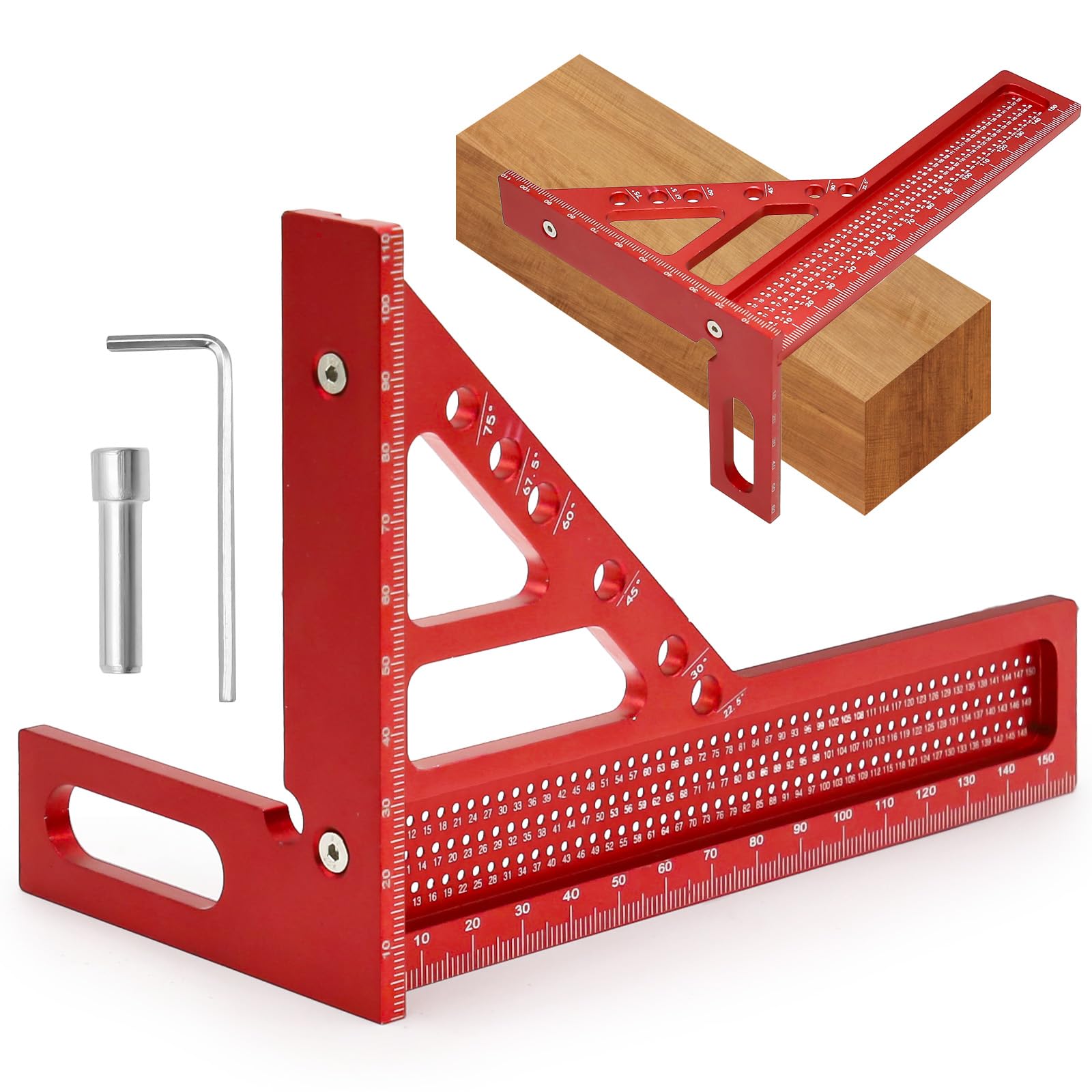 3D Speed Square, Carpenters Square 22.5°-90° Multi Angle Combination Squares with Angles Position Aid, Aluminum Alloy Set Square Measuring Tool, Woodworking Protractor Tool for Engineers & Carpenters