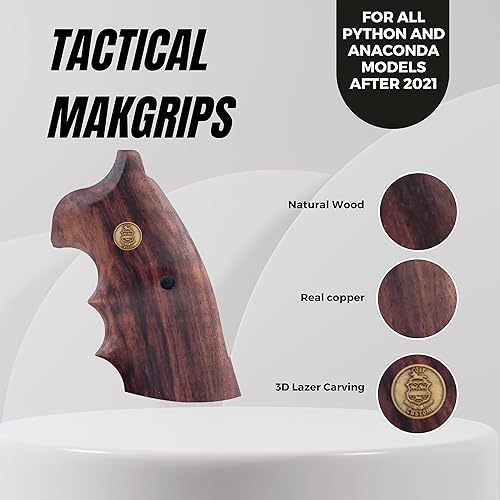 Miniatura 3 de Tactical Mak Grips Colt Python 2021 Professional Grip Black Gun Grips - Agarre de madera natural, textura 3D con talla de plata alemana, perfecto