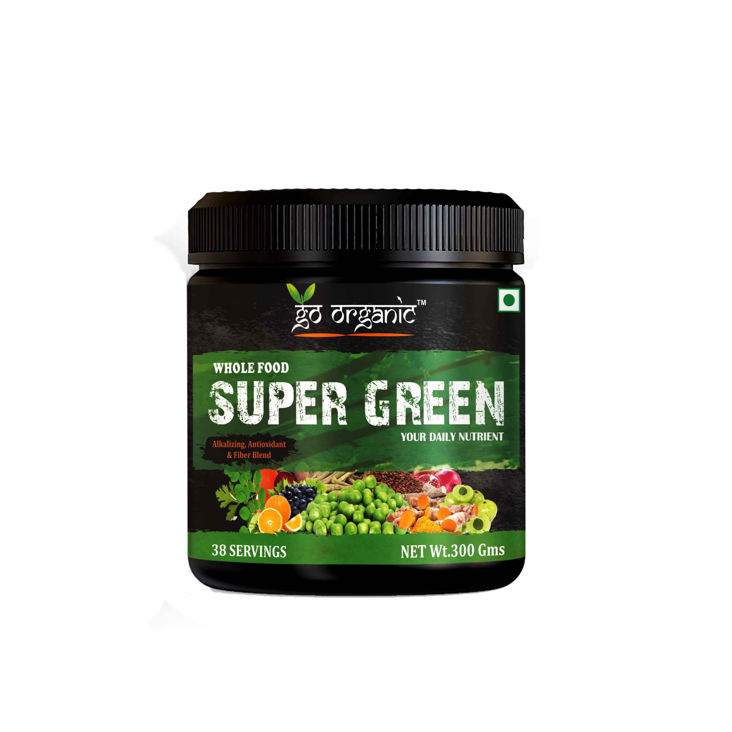 SUPER GREENS #1 Green Veggie Gluten Free Superfood Powder with 15 Organic Food Ingredients, 300g (pack of 1)
