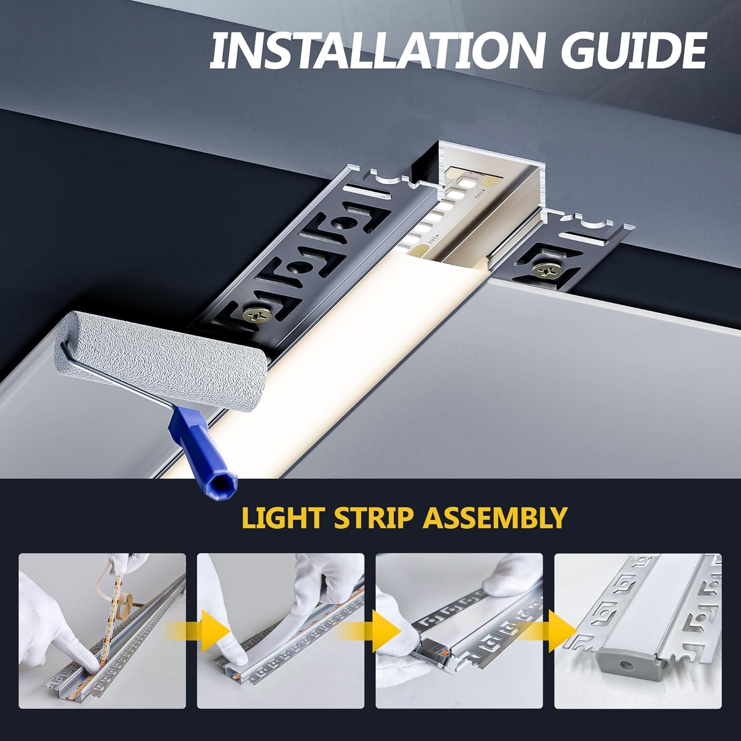 LED Trockenbauprofil 2m × 6 – Alu Unterputz Profil 64.2x13.8mm für Streifen bis 20mm – Led unterputz profil trockenbau Aluminium Profile Schiene Kanäle Leiste Diffusor mit Abdeckung & Clips