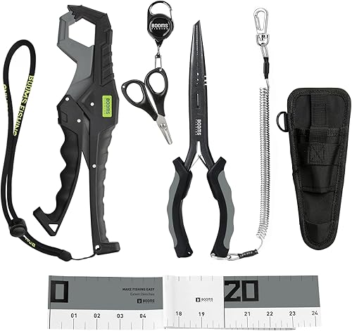 Booms Fishing TK1U - Juego de 4 herramientas de pesca, alicates de pesca de punta de aguja, pinza de labios de pescado, tijeras de pesca con