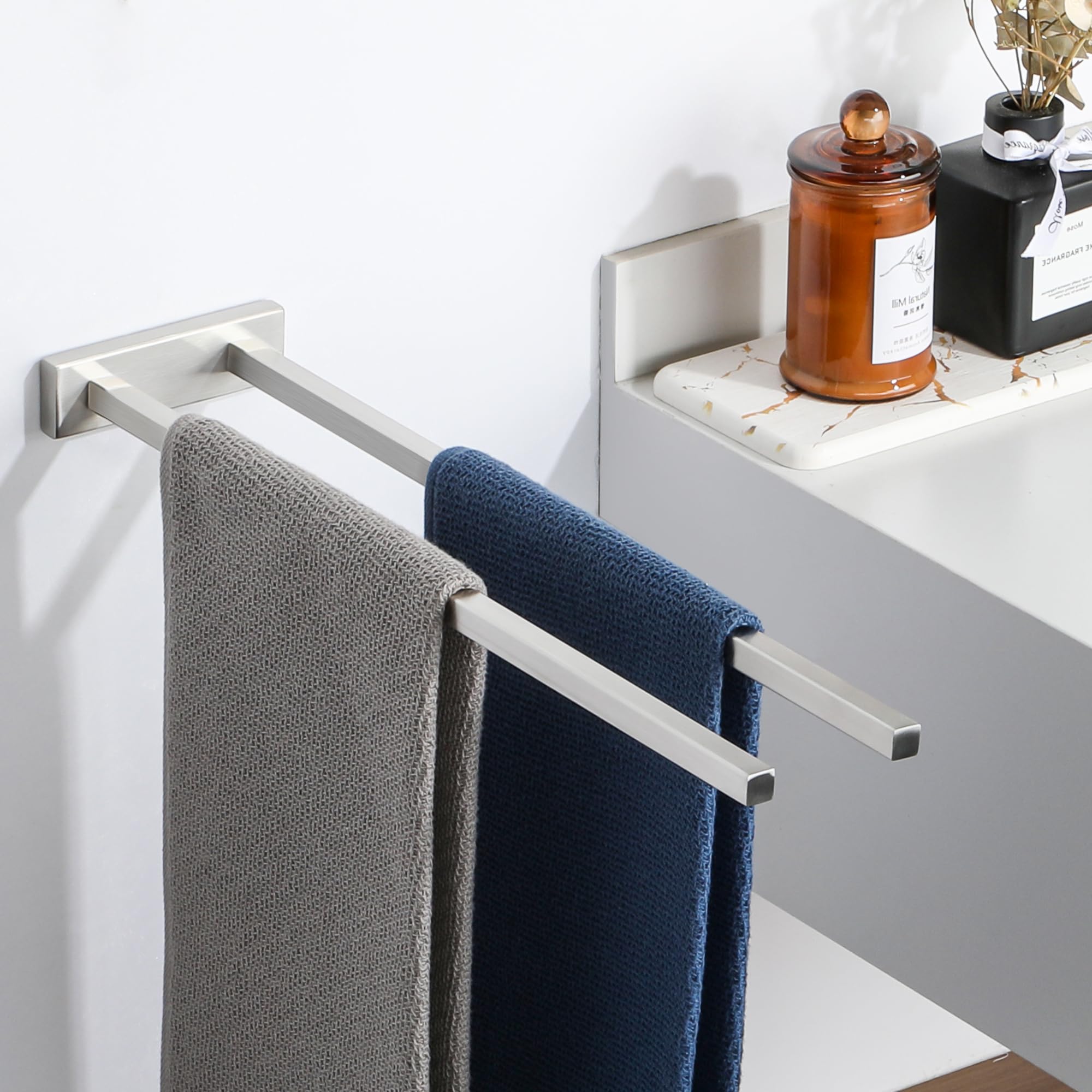 Porte-serviettes Double Barre SAYAYO - 40cm Acier Inoxydable | Noir | Pour Salle De Bain/cuisine