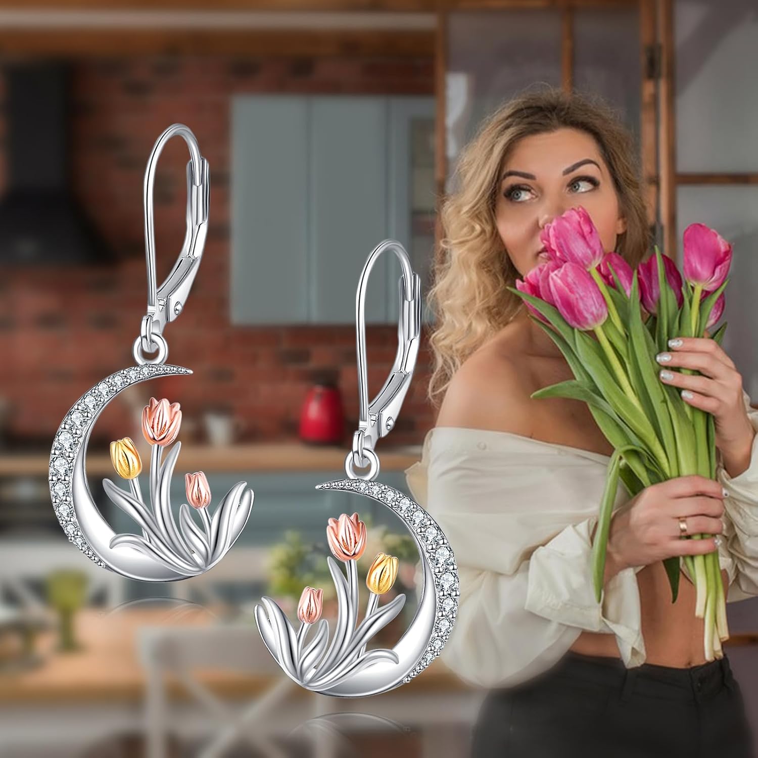Tulip Earrings Sterling Silver Tulip Jewelry Flower Dangle Earrigns Gifts for Women - Image 3