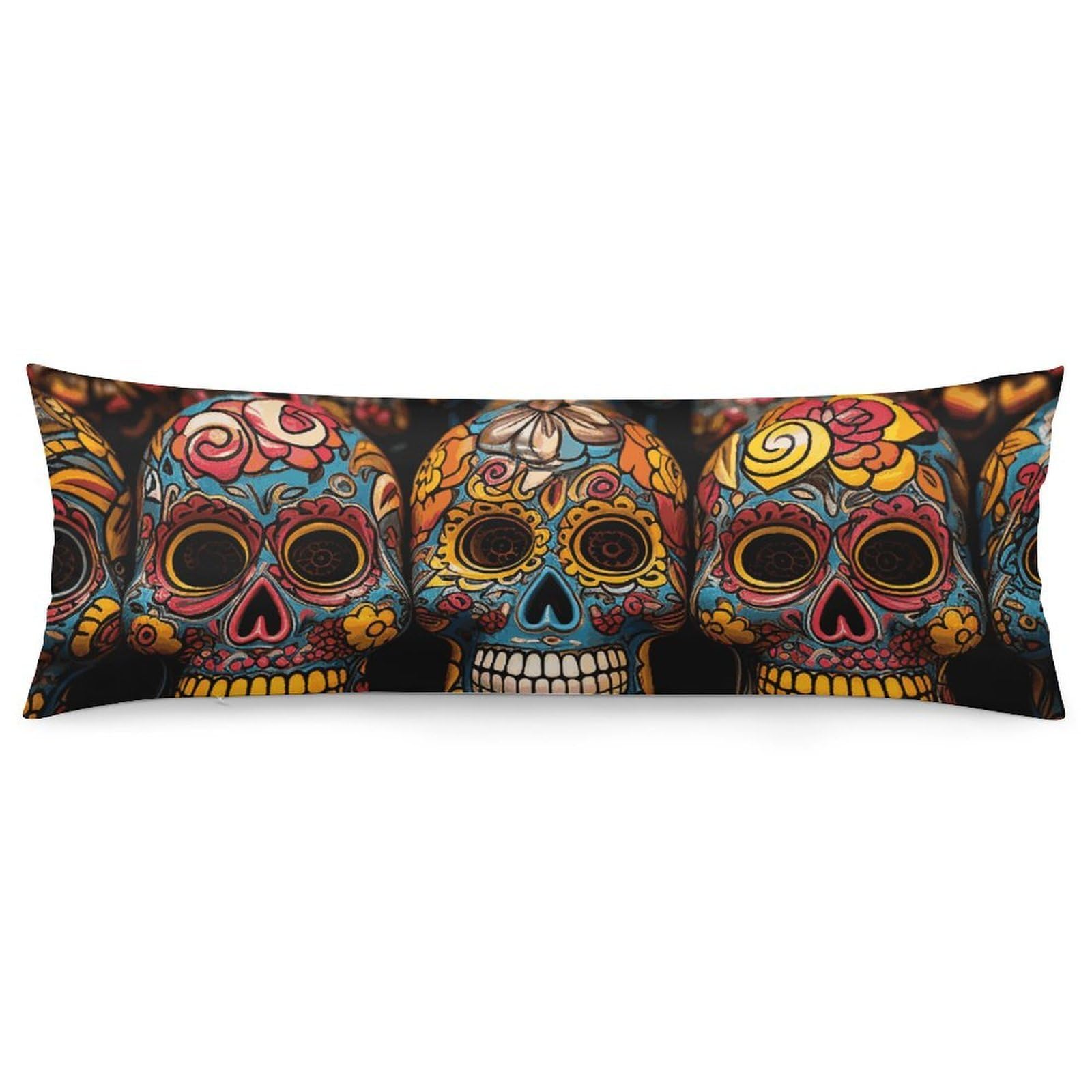 2 Pack Pillow Cases for Hair and Skin, Soft Breathable Pillow Case Covers with Hidden Zipper, Colorful Sugar Skulls Pillowcase 20"x54" Pillow Covers for Sleeping Gift