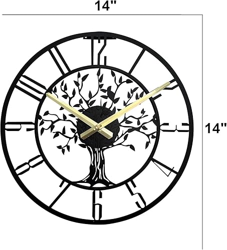 Miniatura 4 de Reloj de pared grande del árbol de la vida, reloj de pared moderno de metal grande para sala de estar, 14 pulgadas, funciona con pilas, reloj