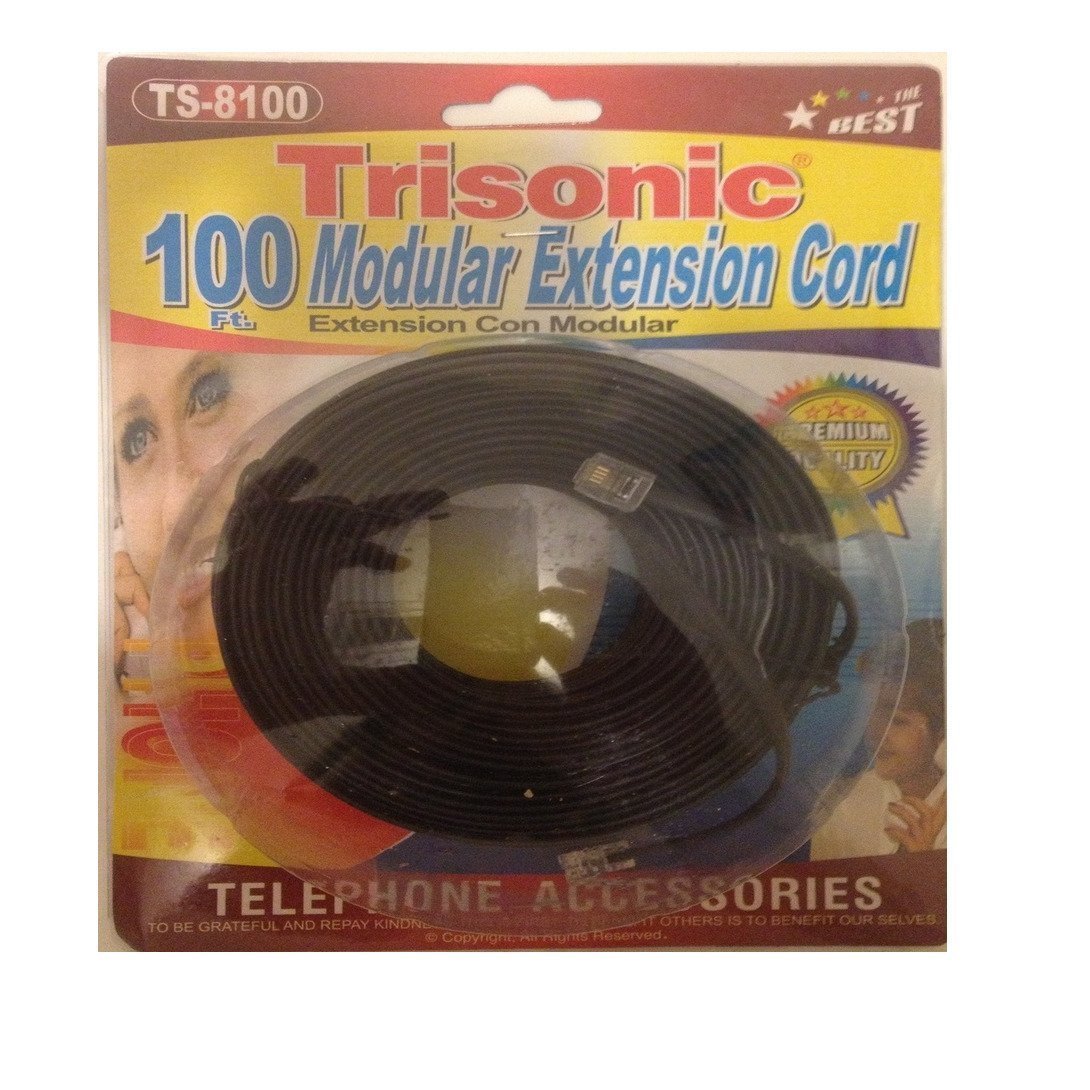 Trisonic Telephone Extension Cord Phone Cable Foot, Black