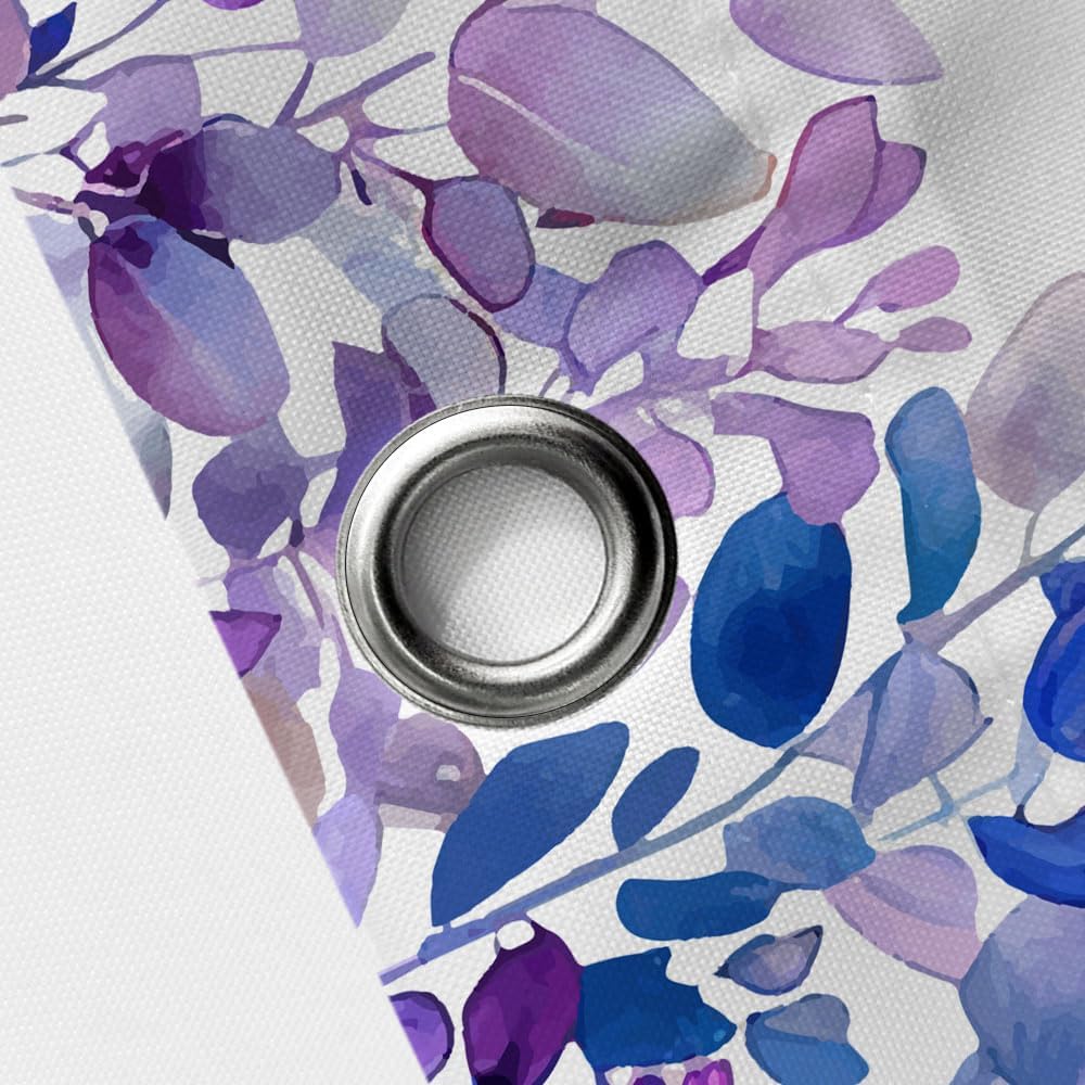 Fall Shower Curtains for Bathroom, White and Purple Pumpkins Set with Modern Design Painting, Gray Oil Painting Watercolor Grunge Brushstrokes Bathroom Curtain with Hooks