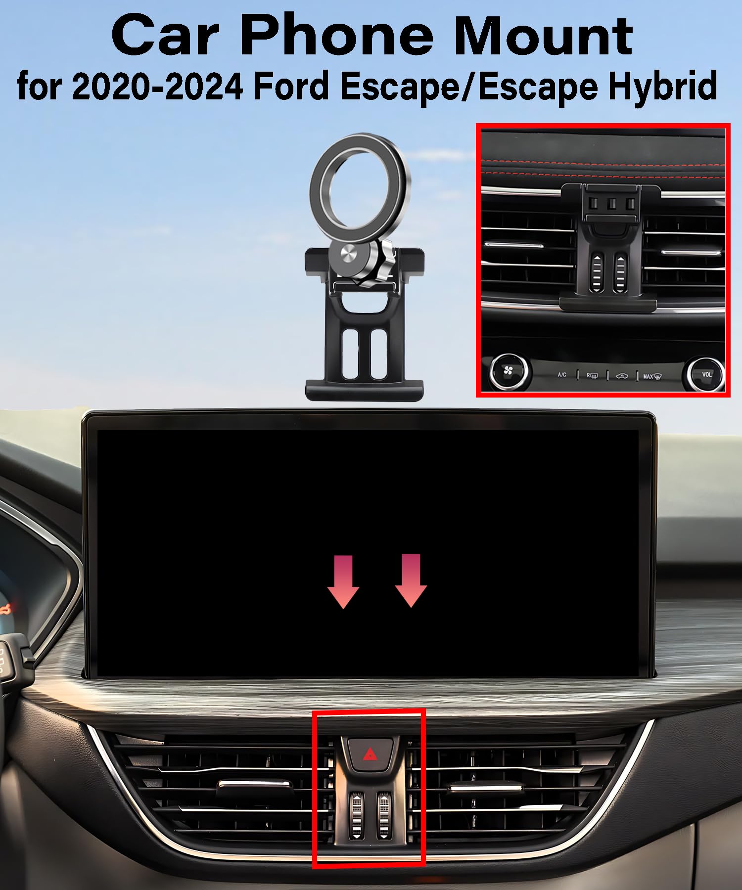 Samochodowy uchwyt na telefon do Ford Escape 2020-2024 Escape Hybrid akcesoria kompatybilne z MagSafe bez użycia rąk, obrót o 360 stopni, regulowany uchwyt na telefon komórkowy, nie