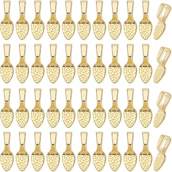 1 Box 200Pcs Shovel Glue on Bail Gold Pendant Bails Bulk Alloy Tibetan Golden Spoon Flat Pad Cabochon Charms Connector Jewelry Findings for Necklaces Jewelry Making Cabochons Gems DIY Craft