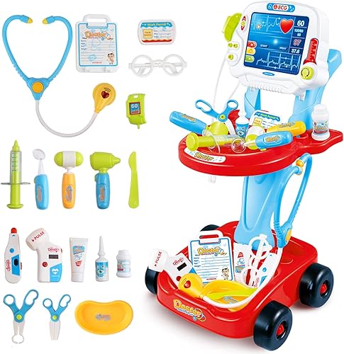 deAO Juguetes de doctor Kits para niños, juego de disfraz de médico, juego de carrito, centro de juego de rol portátil (B)