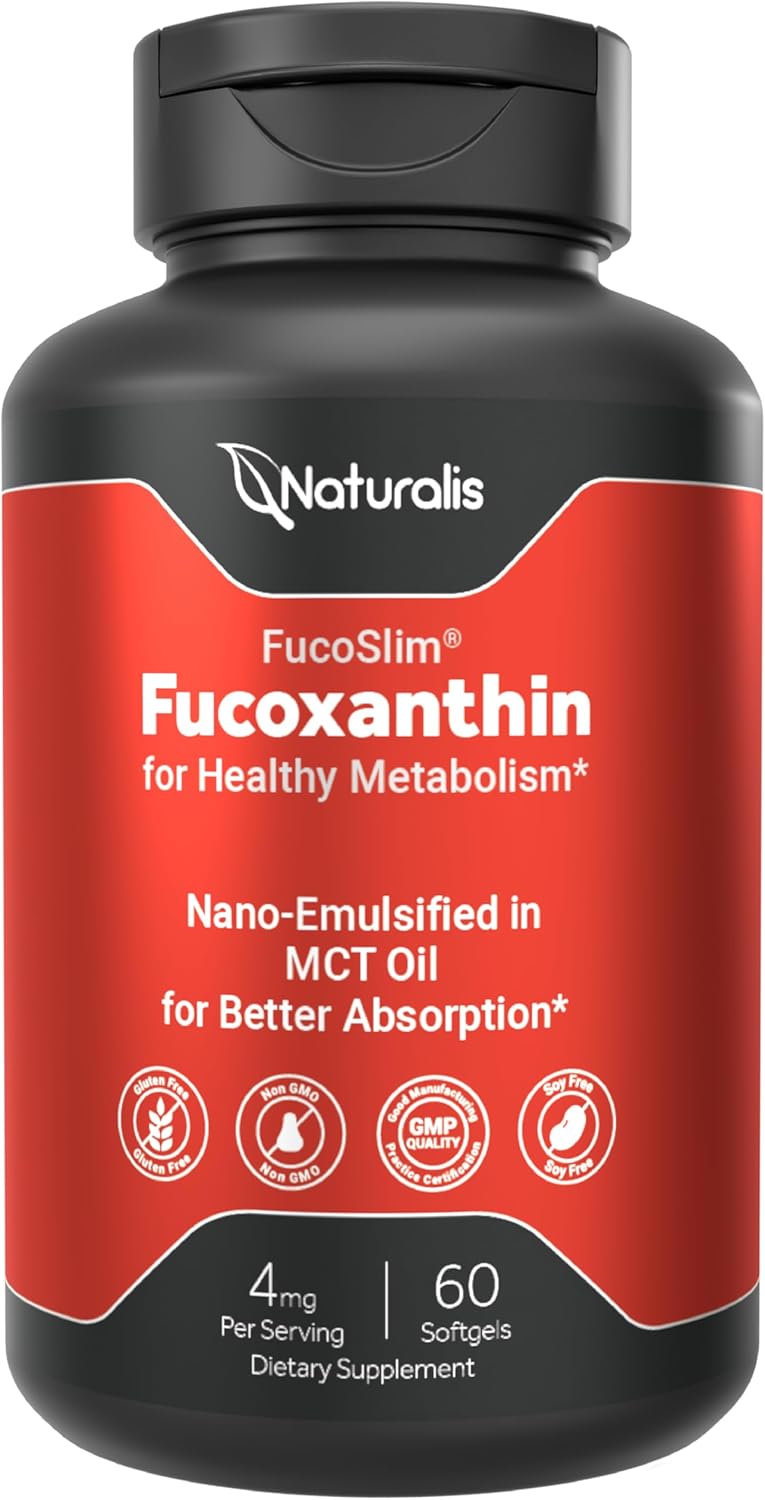 Naturalis New Zealand Fucoxanthin (4mg) | Made with FucoSlim® | Non-GMO, Soy & Gluten Free | 60 Softgels (2 Month Supply)